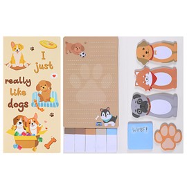 Qianyu Cartoon Puppy Sticky Notes Set Dog Sticky Notes for School Cute Theme Funny Self Stick Animal Notepad Page Markers Flags Notepad Separation Tab for Home Office Student Kids Gifts