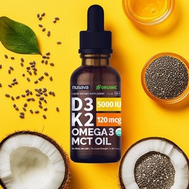 (2-PACK) Organic Vitamin D3K2 Supplement Drops with MCT Oil Omega 3, Liquid Vitamin D3 for Healthcare & Body Defenses - Non-GMO, No Fillers, 2 Fl Oz:_Unflavored