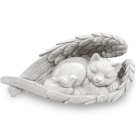 Onperpoe Tombstone Cat with Angel Wings Cat Angel Memorial Stone for Outdoor Animal Grave Stone Polyresin Cat Figure Garden Beautiful Keepsake Home Grave Decoration Gifts for Cat Lovers