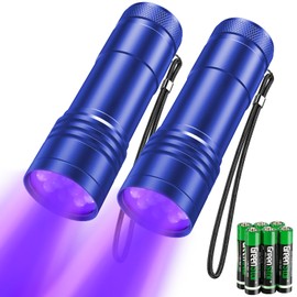 kizplays UV Torch Pack of 2 Mini UV Black Light Torch with 12 LEDs, Ultraviolet Light with 395 nm for Geocaching, Pet Urine Detectors, Pets Urine Detector etc. (Blue)