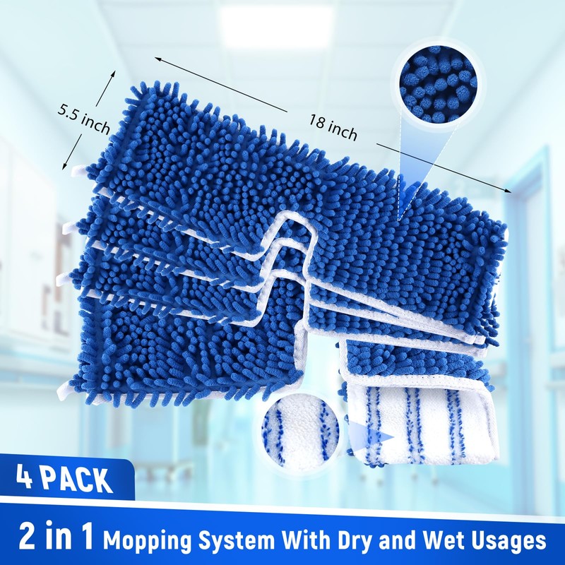4 Pack Microfiber Flip Mop Refills,Compatible with O-Cedar Dual Action