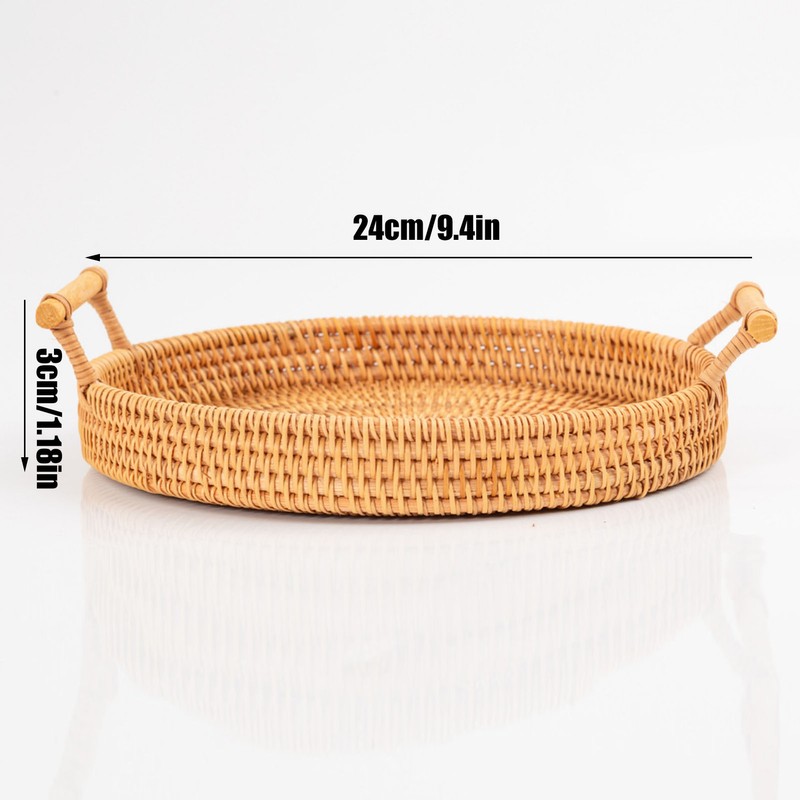 Hand Woven Round Rattan Serving Tray Bread Fruit Dessert Snack