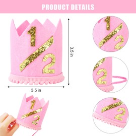 BAOBAOJOY 1/2 Pink Birthday Crown Hat for Girls, Colorful Half Party Hat, Charming Sprinkle Girl Photo Props, Perfect Kids Hats
