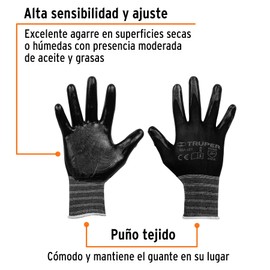 Truper GU-121, Guantes de nylon recubierto de nitrilo, puño tejido, CH
