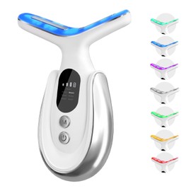 Neck Face Massager, 7-in-1 Electric Facial Massager for Enhanced Face, Neck and Shoulder Care with High Frequency Vibration and Warming Function, Firming and Wrinkle Removal Device (White)