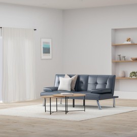 Best Choice Products Faux Leather Upholstered Modern Convertible Futon, Adjustable Folding Sofa Bed, Guest Bed w/Removable Armrests - Blue