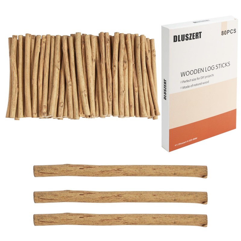 80Pcs Wooden Log Sticks for Crafts, 10CM Wood Sticks 0.2-0.3