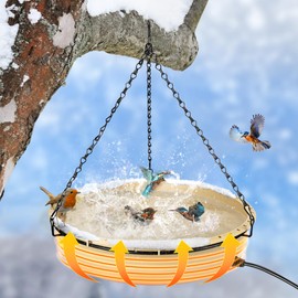 Ceoighe Large Heated Bird Bath for Winter Outdoors, 6.3L Hanging Heated Bird Bath with Large Capacity, 75W Thermostatically Controlled Birdbath, Bird Feeder for Outside Garden Yard Patio