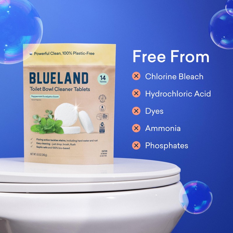 BLUELAND Toilet Bowl Cleaner Tablets, 2-Pack, 28 Count, Peppermint Eucalyptus,