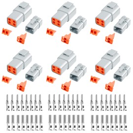 72 PCS Deutsch DTP Connector Kit 4 Pin Automotive Waterproof Connectors 6 sets with Size 12 Stamped Contacts Gauge 14-12 AWG Wire Size,25A