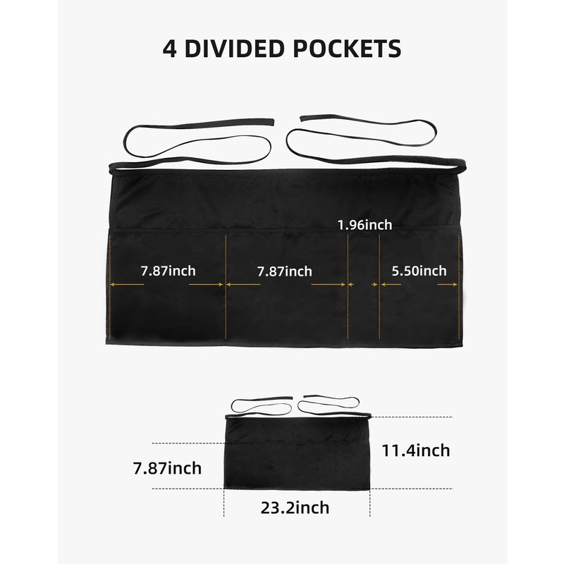 Xeoxarel 3 Pack Server Aprons with 4 Pockets, Unisex Waitress
