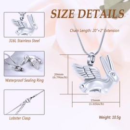Bunny Rabbit Urn Pendant Necklace for Ashes Stainless Steel Cremation Ashes Jewelry for Pets Keepsake Memorial Ashes Lockets (Silver)