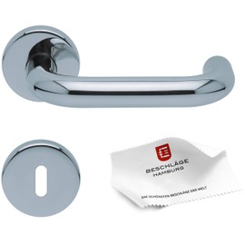 HDmirrorR Door Handles by Beschläge Hamburg: Door Fitting Scoop SBL 1104 - Door Handles with Deadlock Rosettes for Room Doors - Handle Set / Door Handle for Interior Doors, Round, Polished Stainless