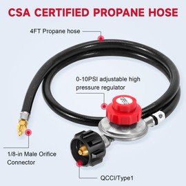 JEASOM 4FT Adjustable High Pressure Propane Regulator with Hose (0-10 PSI) - 1/8" Male Orifice Connector for Turkey Fryer, Fish Fryer, Propane Burners, Outdoor Cooking (4 FT)