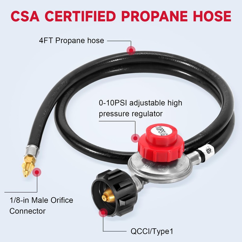 JEASOM 4FT Adjustable High Pressure Propane Regulator with Hose (0-10