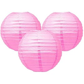 Pack of 3 Round Paper Lanterns Lamp Wedding Birthday Party Decoration (Rose Pink, 14"/35CM)