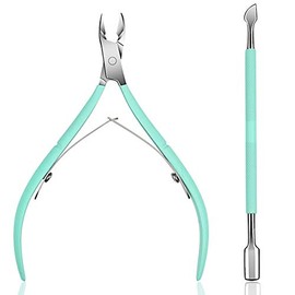 Cuticle Nipper with Cuticle Pusher - Ejiubas Green Cuticle Trimmer Stainless Steel Cuticle Clipper Cutter Nail Cuticle Remover Tools for Fingernails and Toenails