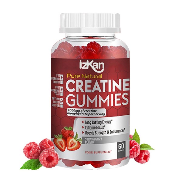 Pro Creatine Monohydrate Gummies 4000mg for Men & Women - 60 Chewable Creatine Gummies Strawberry Flavoured Creatine | Pre Workout Gym Supplement| Keto | Vegan | (30 Days Supply)