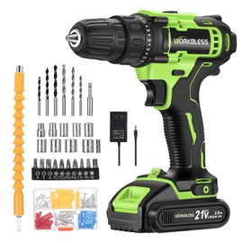 WorkBless WORKBLESS 21V Power Drill Set, Cordless Drill with Battery and Charger, 3/8'' Keyless Chuck, Variable Speed, 18+1 Torque Setting and 28pcs Drilling/Driver Bits Tool Set(Green)