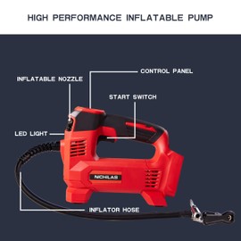 Nichilas Tire Inflator Compatible with Milwaukee M18 Battery Auto Portable Air Compressor Pump with LCD Screen Fixed Value Setting for Car, Motorcycles, Bikes, Balls (No Battery)