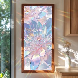 Stained Glass Window Film Iridescent Stained Glass Style Floral Window Privacy Film Stained Decals Static Cling Sun Blocking Decor for Home Office Windows Doors Partitions 17.7x39.3 inch