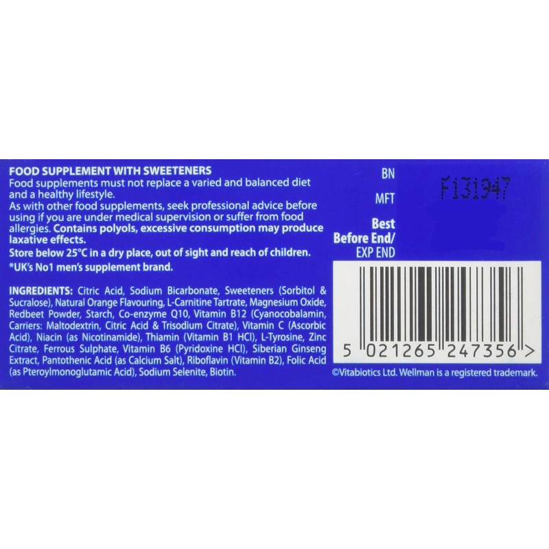 Wellman Energy Orange - 10 Dissolving, Multivitamins Effervescent Tablets for