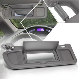 OE Style Left Driver Side Sun Visor with Mirror Compatible with 06-11 Honda Civic,Dark Grey
