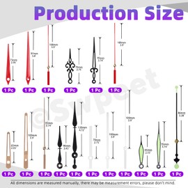 Swpeet 6 Pairs 28mm / 1.1 Inches Long Shaft Clock Movement Mechanism Kit, 6 Clock Movement with 6 Hooks, 6 Different Pairs of Hands Clock, 6 Sets Mounting Hardware, 2 Set Clock Numerals for DIY Clock