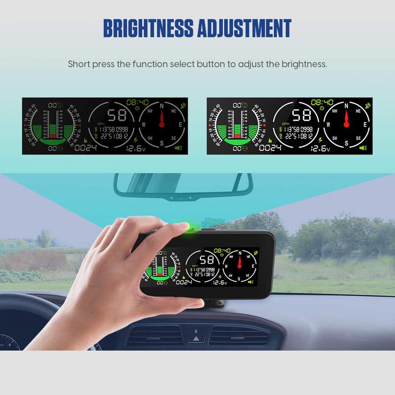 M60 Car Inclinometer for for Off-Road SUV Vehicles, MPH KMH