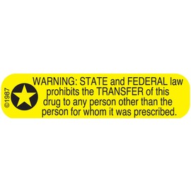 Pharmex 1-337 "Warning State and" Permanent Paper Label, 1 9/16" x 3/8", Yellow, Pack of 1000
