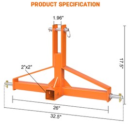 Orange 3 Point Hitch Receiver Quick Hitch Compatible, 3 Point Trailer Hitch 2" Receiver for Category 1 Tractor, 3 Pt Trailer Towing Hitch Tractor Drawbar for Kubota, John Deere, BX, Kioti, Yanmar etc