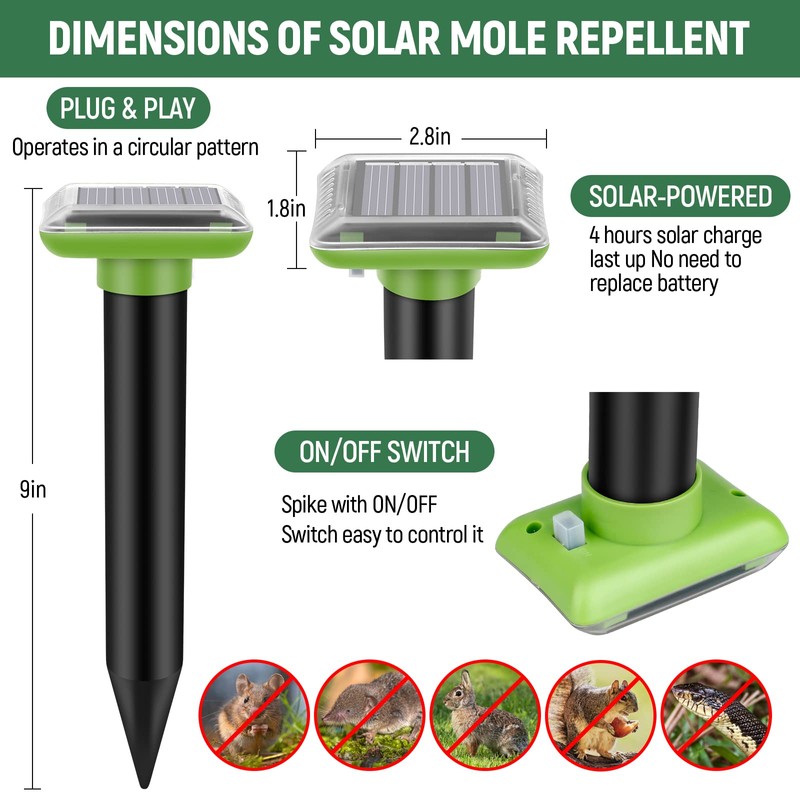HiAnifri Ultrasonic Mole Repellent Outdoor, Solar-Powered Gopher Mole Repellent for