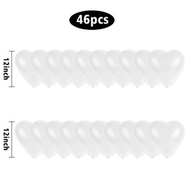 Moorle Heart Balloons White, Pack of 46 Heart Balloons, 12 Inch Balloons with Heart Shape for Wedding Decoration, White Wedding Balloons for Wedding Party, Anniversary, Marriage Proposal Party