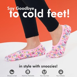 Snoozies Skinnies Slippers for Women - Non-Slip Lightweight and Soft Sherpa Lining - Foldable Travel (Flamingos-Large)