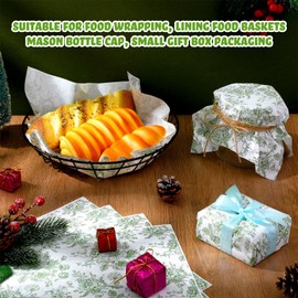 Marspark 100 Sheets Floral Wax Paper for Food Wrapping 11.4 x 11 Inches Spring Floral Food Basket Parchment Paper for Picnic Wedding Candy Cookies Baking Sandwich Burgers Greaseproof Wrapping (Green)