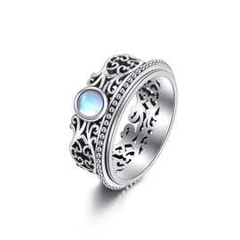POPLYKE Sterling Silver Moon and Star Rotating Rings Mood Rings for Women Stress Relief Jewellery, Moonstone