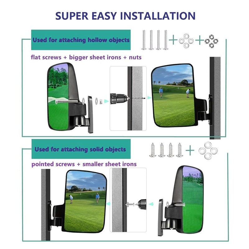 YGOLF Golf Cart Side Mirrors (Black+White)