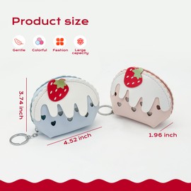 MultiValue Small Coin Purse, Leather Women Wallet Purse Strawberry-Icecream Cute Change Purse with Keyring Zipped Coin Pouch for Girls Wife Mom (Pink)