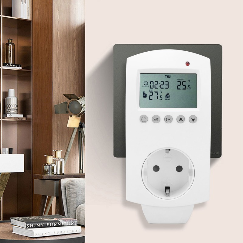 Plug‑in Thermostat LCD Programmable Heating Temperature Controller 16A
