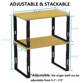 Wobmmi Kitchen Cabinet Organization Shelf，Set of 2 Height Adjustable Storage Racks，Stackable，Expandable，Countertop Shelves Organizer，Pantry Shelving