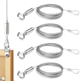 4 Pcs Picture Hanging Wire Kit, 1.5mm x 2m Stainless Steel Adjustable Lanyards Heavy Duty Wires Rope Picture Hanging Chain with Hook Loop, for Mirrors Photo Frames Flower Pots, Holds up to 90kg