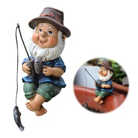 HyzaPhix Resin Gnome Ornaments Fishing Dwarf Statue Miniature Garden Figurines Micro Landscape Figure for Pond Desk Table Decor (Gnome)