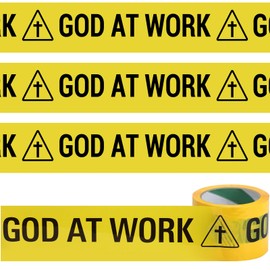 Pangda 2.95 Inch x 200ft God at Work Caution Tape Bright Yellow and Bold Black Religious Construction Tape Safety Warning Tapes for Vbs Readability Construction Party Decorations