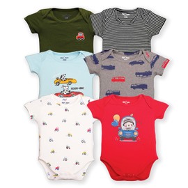 100% Cotton Baby Bodysuits, Short Sleeves, Pack of 6 (Multi Colour, 9-12 Months)