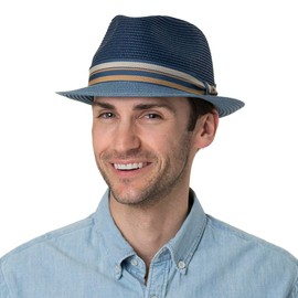 Stetson Licano Toyo Trilby Straw Hat for Men, Made of 100% Toyo Straw, Hat with UV Protection Factor 40+, Sun Hat with Grosgrain Ribbon, Two-Tone, Brim (approx. 4.5 cm), Fedora Spring/Summer, darkblue