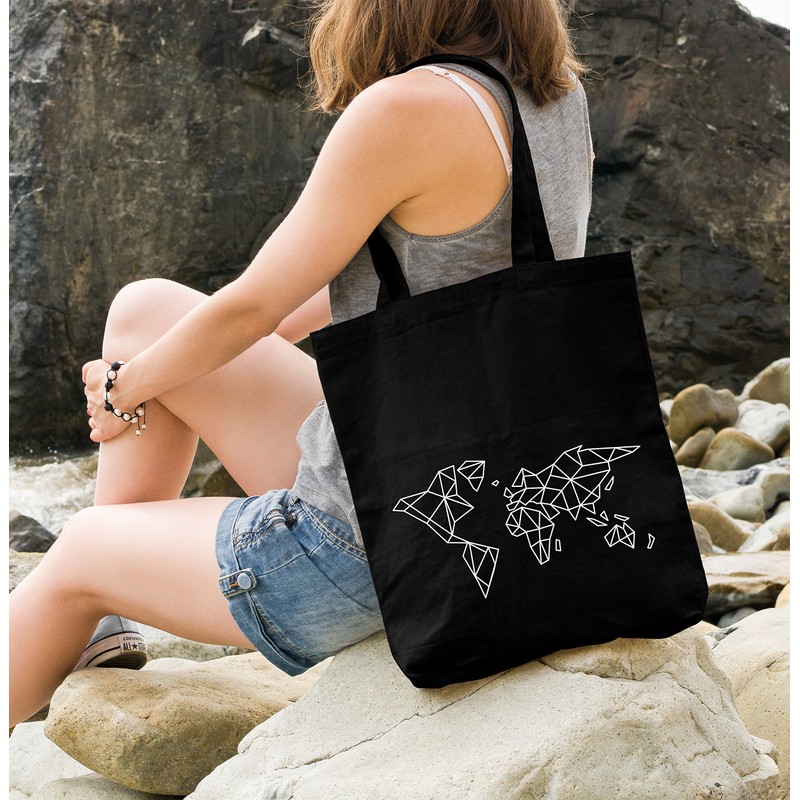 Autiga® Jute Bag World Map Low Polygon Cotton Bag Shopping