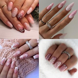 12 Sheets Christmas Nail Stickers 5D Stereoscopic Snowflake Nail Art Stickers Xmas Bell Snowmen Elk Nail Art Design Stickers Winter Pink White Nail Decals for Women Girls Acrylic Nail Supplies Decor