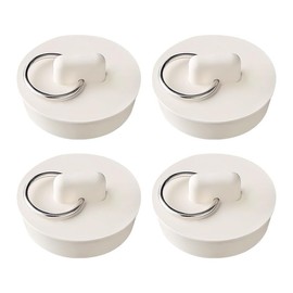 White Rubber Sink Plugs with Hanging Ring - 4PCS, Adjustable 34.5-40mm Drain Stoppers for Bathroom Sink, Bathtub & Kitchen (Fits 1-3/8" Drains)