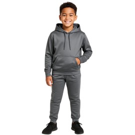 True Face Kids Tracksuit Set – Boys Hoodie & Joggers 2-Piece Loungewear Suit – Plain Pullover Top & Bottoms for School, Sports, Casual Wear Charcoal 7/8 Years