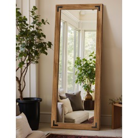 Full Length Mirror with Wooden Frame, 65"X24" Solid Wood Standing Floor Mirror for Farmhouse, Bathroom, Bedroom, Hanging or Leaning Wall-Mounted